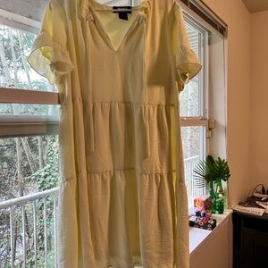 DKNY Light Yellow V-Neck Midi Dress